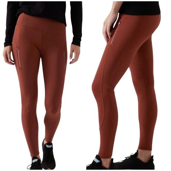 Athleta NWT Rainier High Rise Legging Size 3X Rust Dried Cinnamon Zip Pockets - Picture 2 of 12